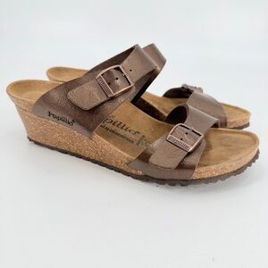 Papillio Birkenstock Leather Dorothy Graceful Toffee Wedge Sandals 39